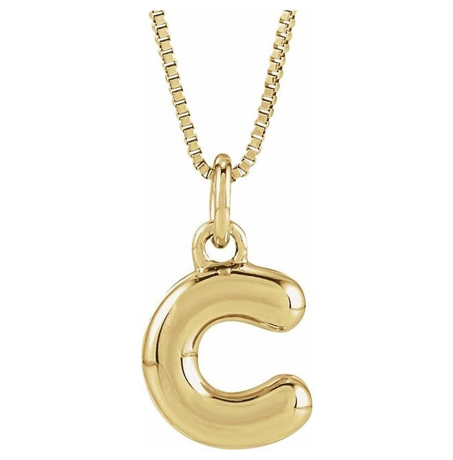 14K Yellow Or White Gold Or Sterling Silver Polished Bubble Initial 18" Necklace