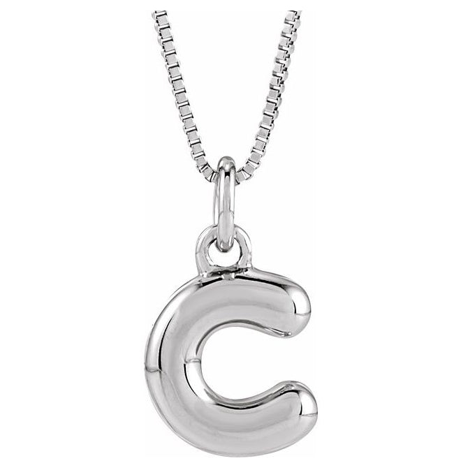14K Yellow Or White Gold Or Sterling Silver Polished Bubble Initial 18" Necklace
