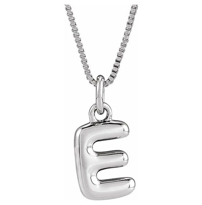 14K Yellow Or White Gold Or Sterling Silver Polished Bubble Initial 18" Necklace