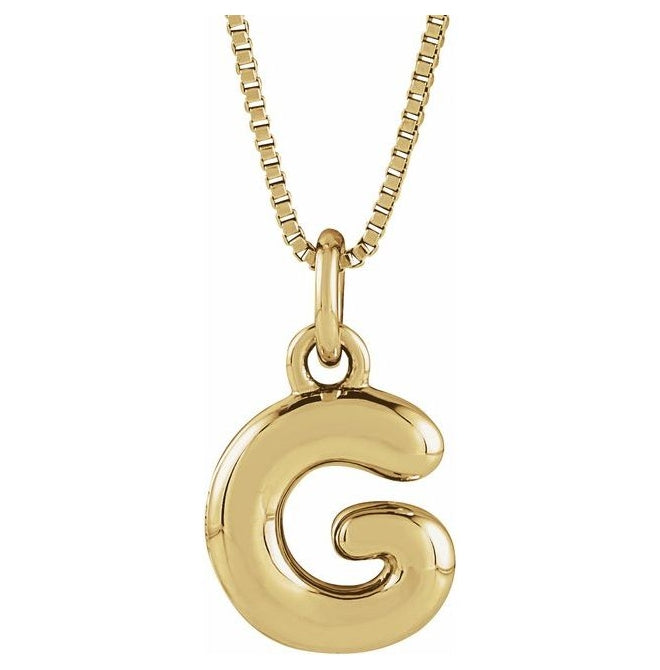 14K Yellow Or White Gold Or Sterling Silver Polished Bubble Initial 18" Necklace