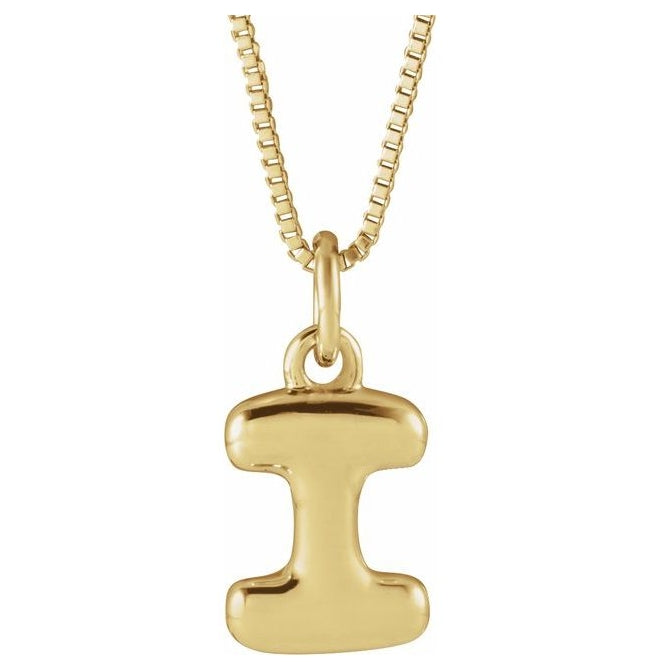 14K Yellow Or White Gold Or Sterling Silver Polished Bubble Initial 18" Necklace