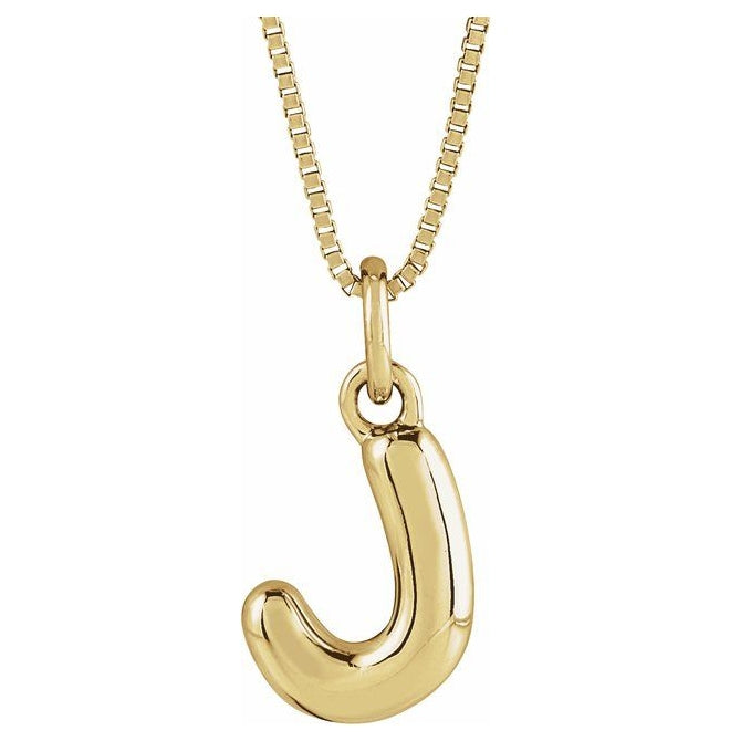14K Yellow Or White Gold Or Sterling Silver Polished Bubble Initial 18" Necklace