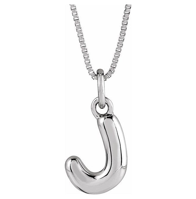14K Yellow Or White Gold Or Sterling Silver Polished Bubble Initial 18" Necklace