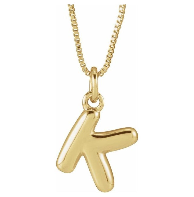 14K Yellow Or White Gold Or Sterling Silver Polished Bubble Initial 18" Necklace