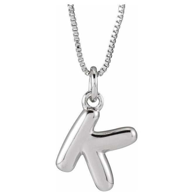 14K Yellow Or White Gold Or Sterling Silver Polished Bubble Initial 18" Necklace