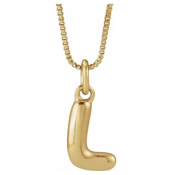 14K Yellow Or White Gold Or Sterling Silver Polished Bubble Initial 18" Necklace