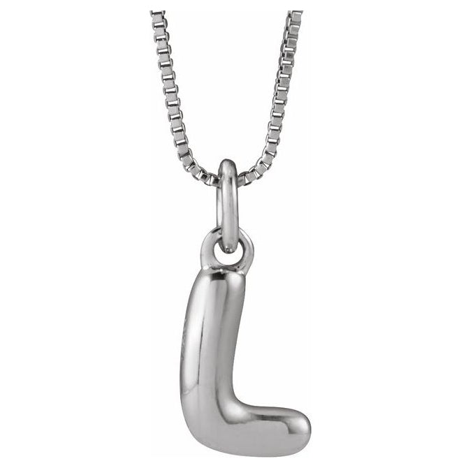 14K Yellow Or White Gold Or Sterling Silver Polished Bubble Initial 18" Necklace