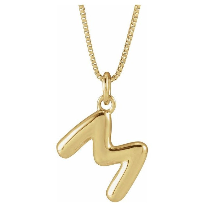 14K Yellow Or White Gold Or Sterling Silver Polished Bubble Initial 18" Necklace