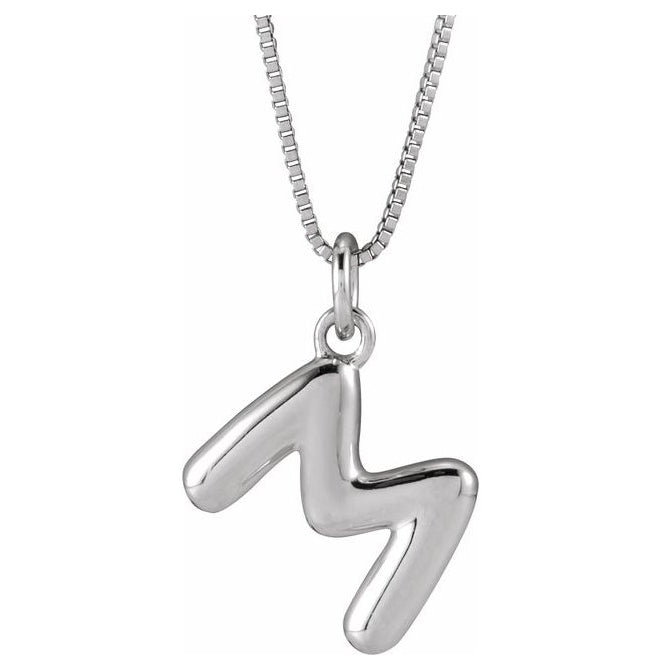 14K Yellow Or White Gold Or Sterling Silver Polished Bubble Initial 18" Necklace