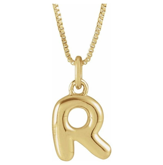 14K Yellow Or White Gold Or Sterling Silver Polished Bubble Initial 18" Necklace