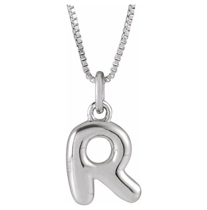 14K Yellow Or White Gold Or Sterling Silver Polished Bubble Initial 18" Necklace