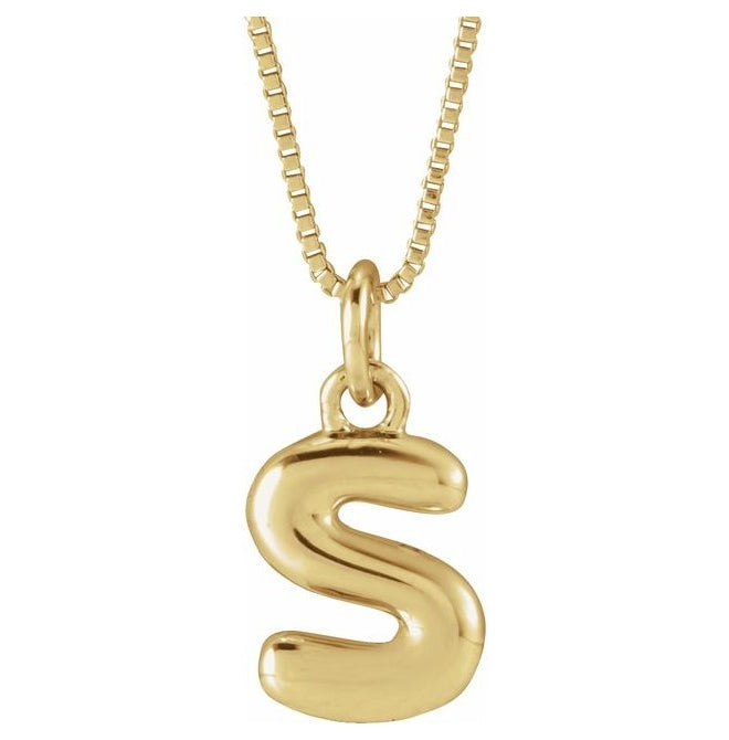 14K Yellow Or White Gold Or Sterling Silver Polished Bubble Initial 18" Necklace
