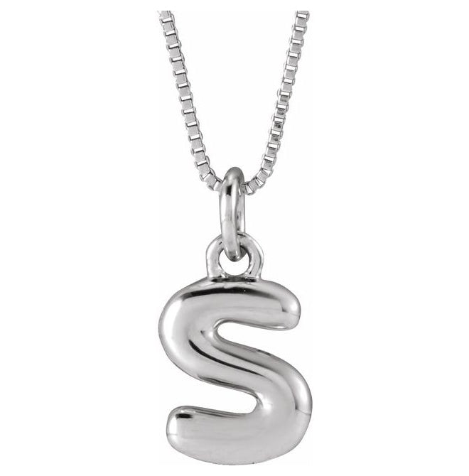 14K Yellow Or White Gold Or Sterling Silver Polished Bubble Initial 18" Necklace