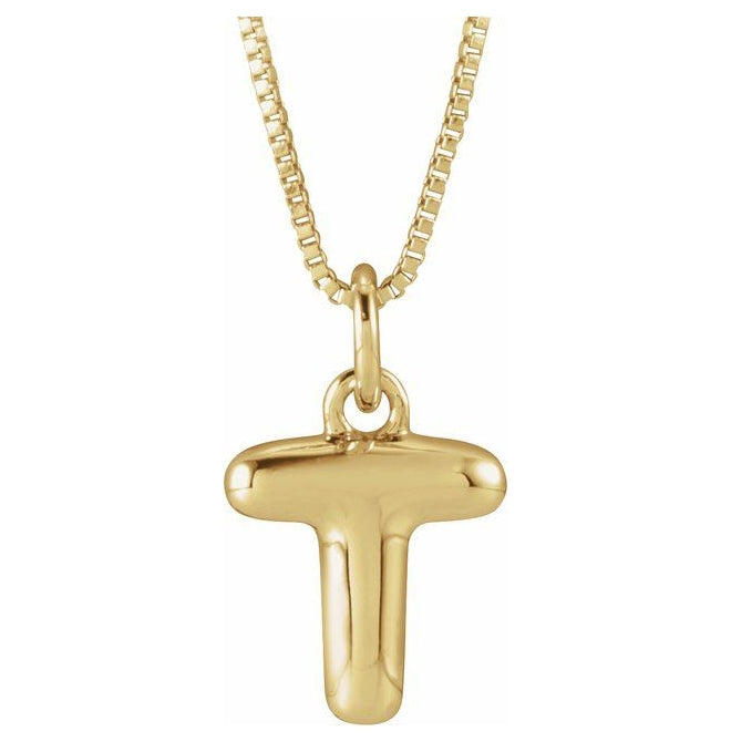 14K Yellow Or White Gold Or Sterling Silver Polished Bubble Initial 18" Necklace