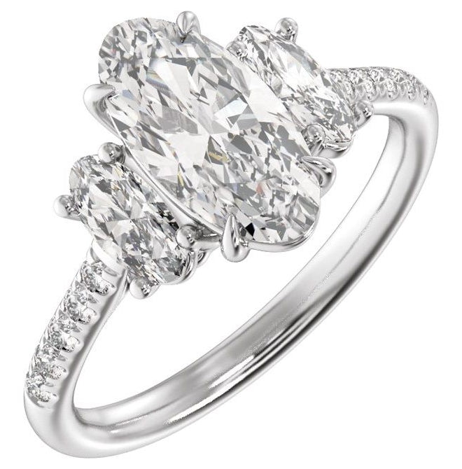 14K White Gold Oval 12.1 X 6.05 Mm Vs2, E-F  Polished 2 3/4 Ctw Lab-Grown Diamond Engagement Ring Size 7