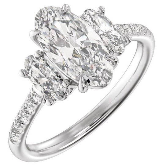 14K White Gold Oval 12.1 X 6.05 Mm Vs2, E-F  Polished 2 3/4 Ctw Lab-Grown Diamond Engagement Ring Size 7