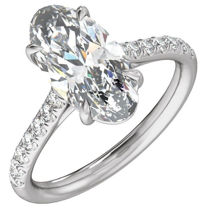 14K White Gold Oval 12.1 X 6.05 Mm Vs2, E-F Polished 2 1/3 Ctw Lab-Grown Diamond Engagement Ring Size 7