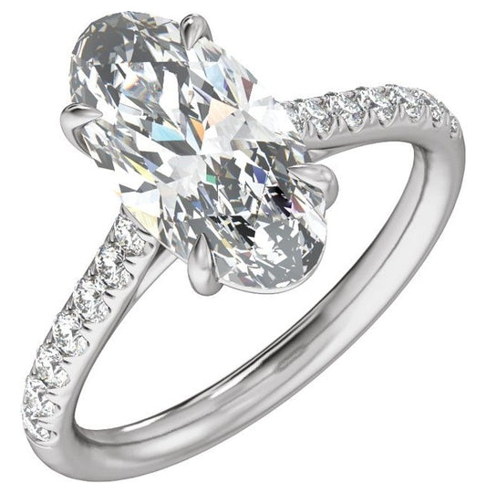 14K White Gold Oval 12.1 X 6.05 Mm Vs2, E-F Polished 2 1/3 Ctw Lab-Grown Diamond Engagement Ring Size 7