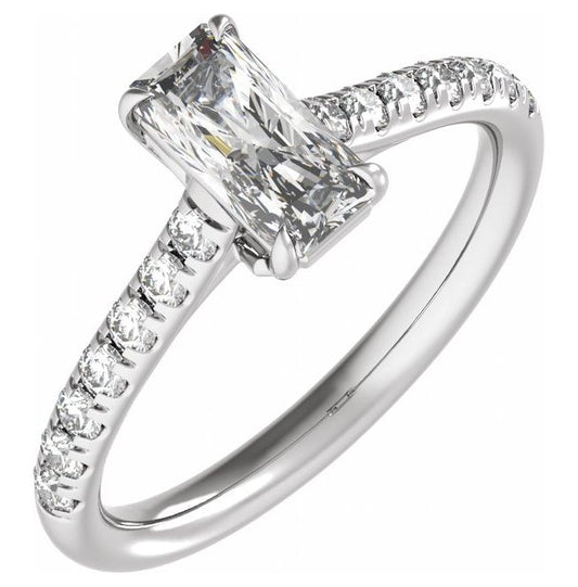 14K White Gold Radiant 8.6 X 4.3 Mm Vs2, E-F Polished 1 1/3 Ctw Lab-Grown Diamond Engagement Ring Size 7