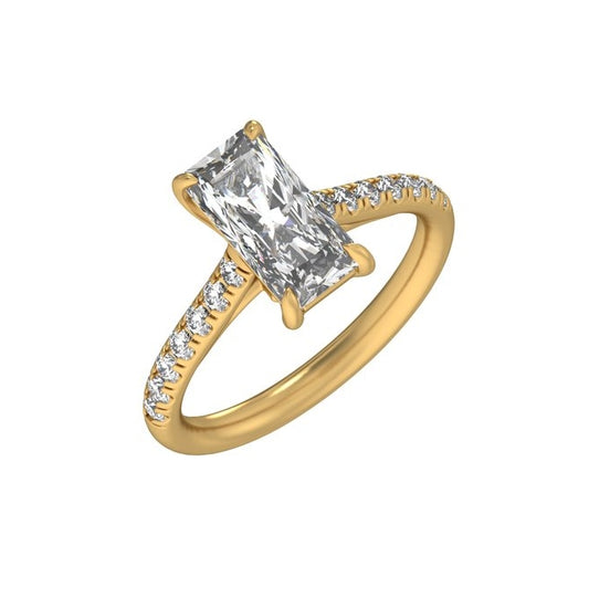 14K Yellow Gold Radiant 11 X 5.5 Mm Vs2, E-F Polished 2 1/3 Ctw Lab-Grown Diamond Engagement Ring Size 7
