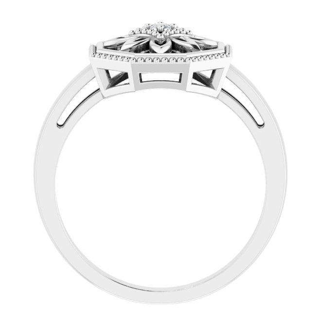 Sterling Silver Round 1.9 Mm I2, H+ Polished .03 Ctw Natural Diamond Filigree Ring Size 8