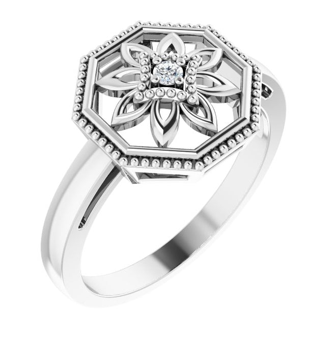 Sterling Silver Round 1.9 Mm I2, H+ Polished .03 Ctw Natural Diamond Filigree Ring Size 8