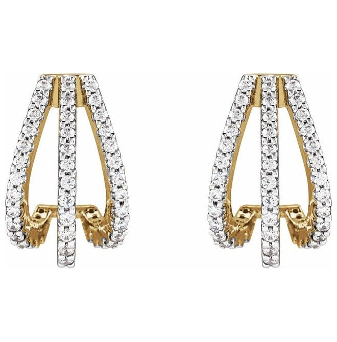 14K Yellow Gold 14 X 7.5 Mm 7.5 Mm Round Pair Friction Backs  Polished 1/2 Ctw Natural Diamond Hoop Earrings