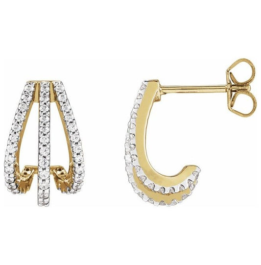 14K Yellow Gold 14 X 7.5 Mm 7.5 Mm Round Pair Friction Backs  Polished 1/2 Ctw Natural Diamond Hoop Earrings