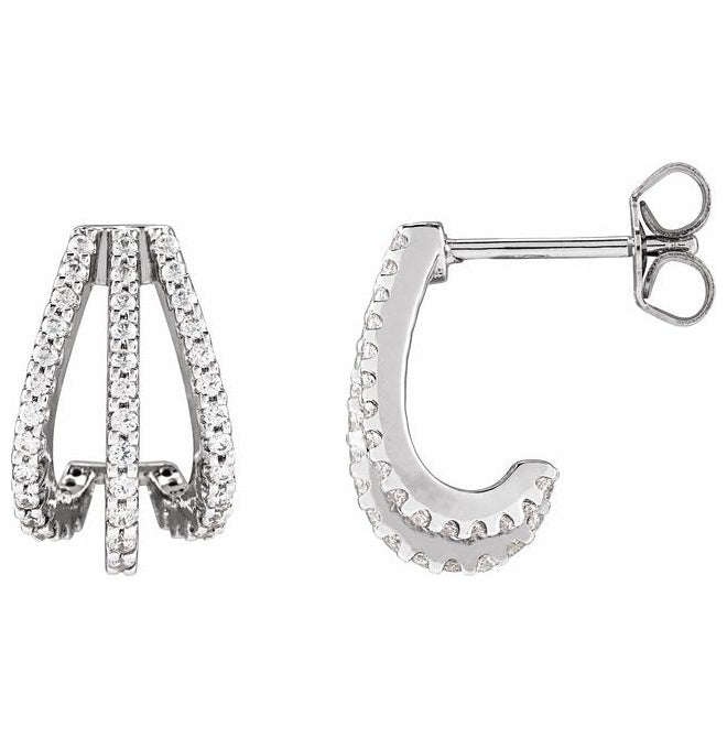 14K Yellow Or White Gold 14 X 7.5 Mm 7.5 Mm Round Pair Friction Backs  Polished 1/2 Ctw Lab-Grown Diamond Hoop Earrings