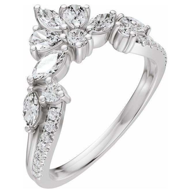 14K White Gold Marquise 4.5 X 2.2 Mm Polished 3/4 Ctw Lab-Grown Diamond Contour Band Size 7