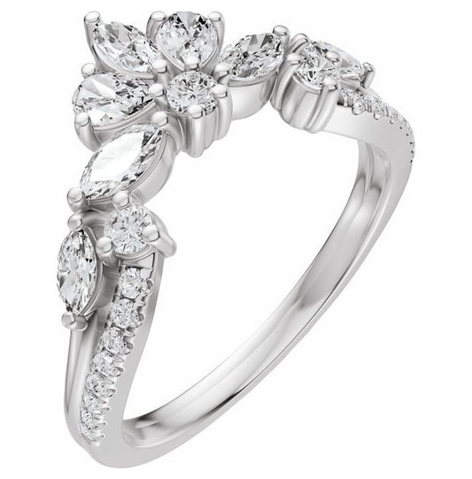14K White Gold Marquise 4.5 X 2.2 Mm Polished 3/4 Ctw Lab-Grown Diamond Contour Band Size 7