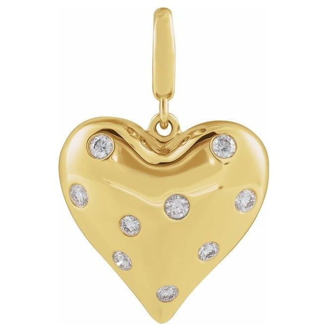 14K Yellow Gold Round 1.6Mm I1, G-H Polished 1/6 Ctw Natural Diamond Puffy Heart Charm/Pendant