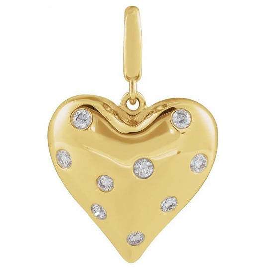 14K Yellow Gold Round 1.6Mm I1, G-H Polished 1/6 Ctw Natural Diamond Puffy Heart Charm/Pendant