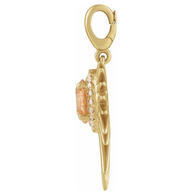 14K Yellow Gold Round 6.5Mm I1, G-H Polished Natural Citrine And 1/10 Ctw Natural Diamond Charm/Pendant