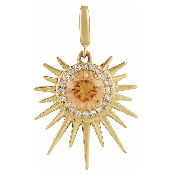 14K Yellow Gold Round 6.5Mm I1, G-H Polished Natural Citrine And 1/10 Ctw Natural Diamond Charm/Pendant