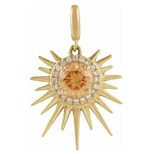 14K Yellow Gold Round 6.5Mm I1, G-H Polished Natural Citrine And 1/10 Ctw Natural Diamond Charm/Pendant