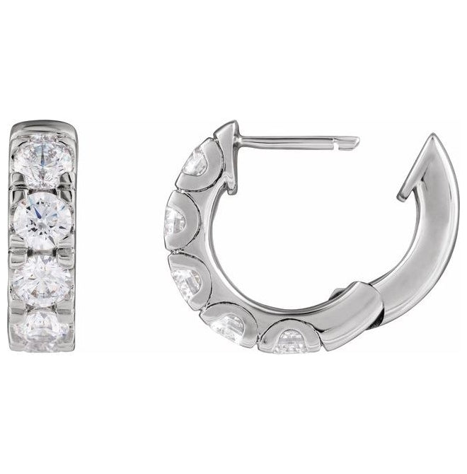 14K Yellow Or White Gold Round 14.7 Mm x 4.25 Mm 3.65 Mm Vs, F+ Pair Hinged Polished 1 7/8 Ctw Lab-Grown Diamond Hoop Earrings