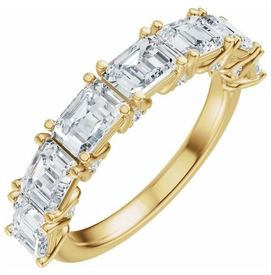 14K Yellow Or White Gold Emerald 5 X 3.5 Mm Polished 2 7/8 Ctw Lab-Grown Diamond Anniversary Band Size 7