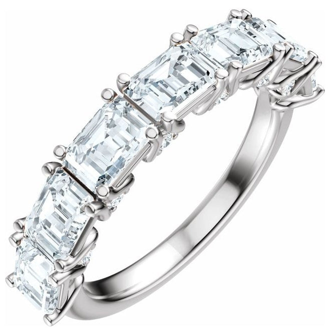 14K Yellow Or White Gold Emerald 5 X 3.5 Mm Polished 2 7/8 Ctw Lab-Grown Diamond Anniversary Band Size 7