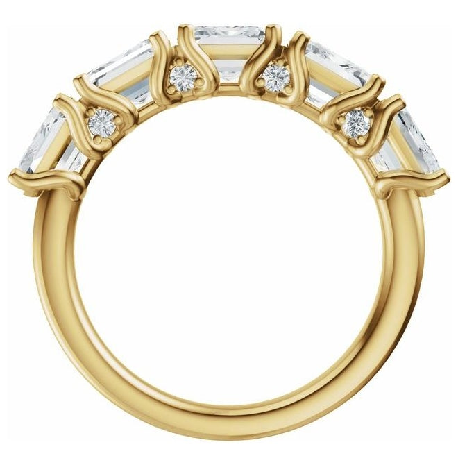 14K Yellow Or White Gold Emerald 5.8 X 4.2 Mm Polished 2 7/8 Ctw Lab-Grown Diamond Anniversary Band Size 7