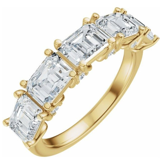 14K Yellow Or White Gold Emerald 5.8 X 4.2 Mm Polished 2 7/8 Ctw Lab-Grown Diamond Anniversary Band Size 7
