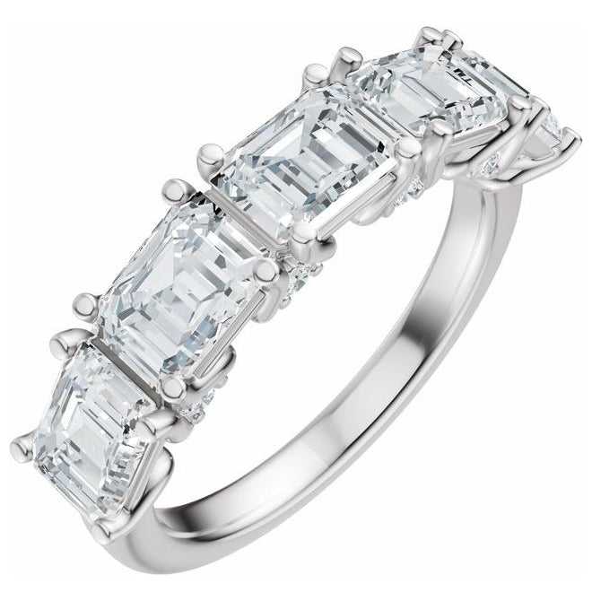 14K Yellow Or White Gold Emerald 5.8 X 4.2 Mm Polished 2 7/8 Ctw Lab-Grown Diamond Anniversary Band Size 7