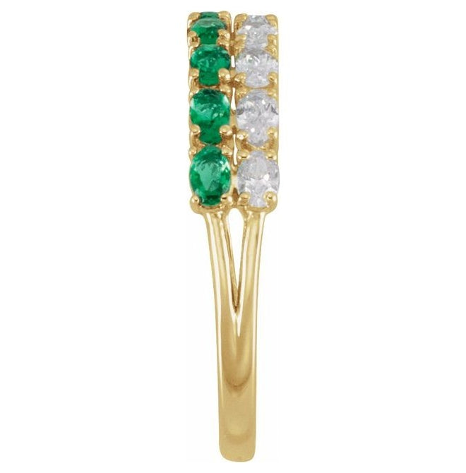 14K Yellow Or White Or Rose Gold Oval 3 X 2 Mm Polished Lab-Grown Emerald And 9/10 Ctw Lab-Grown Diamond Ring Size 7