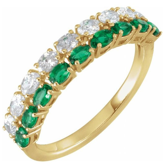 14K Yellow Or White Or Rose Gold Oval 3 X 2 Mm Polished Lab-Grown Emerald And 9/10 Ctw Lab-Grown Diamond Ring Size 7