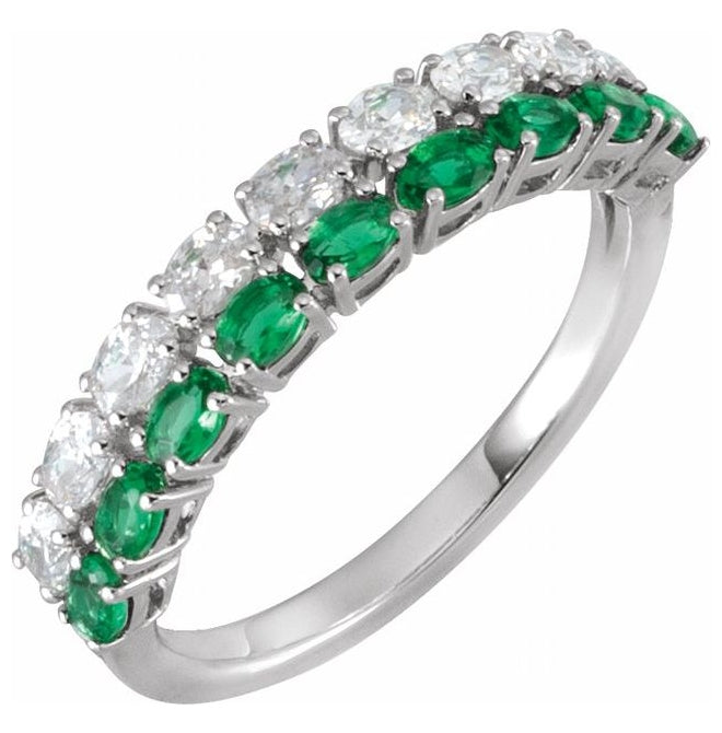 14K Yellow Or White Or Rose Gold Oval 3 X 2 Mm Polished Lab-Grown Emerald And 9/10 Ctw Lab-Grown Diamond Ring Size 7