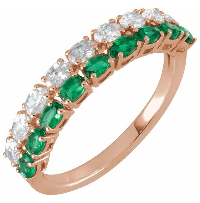 14K Yellow Or White Or Rose Gold Oval 3 X 2 Mm Polished Lab-Grown Emerald And 9/10 Ctw Lab-Grown Diamond Ring Size 7