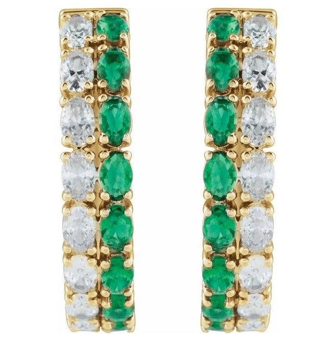 14K Yellow Or White Gold Oval 20.5 Mm 4.4 Mm 3 X 2Mm Vs, G-H Pair Hinged Polished Lab-Grown Emerald And 1 5/8 Ctw Lab-Grown Diamond Earring