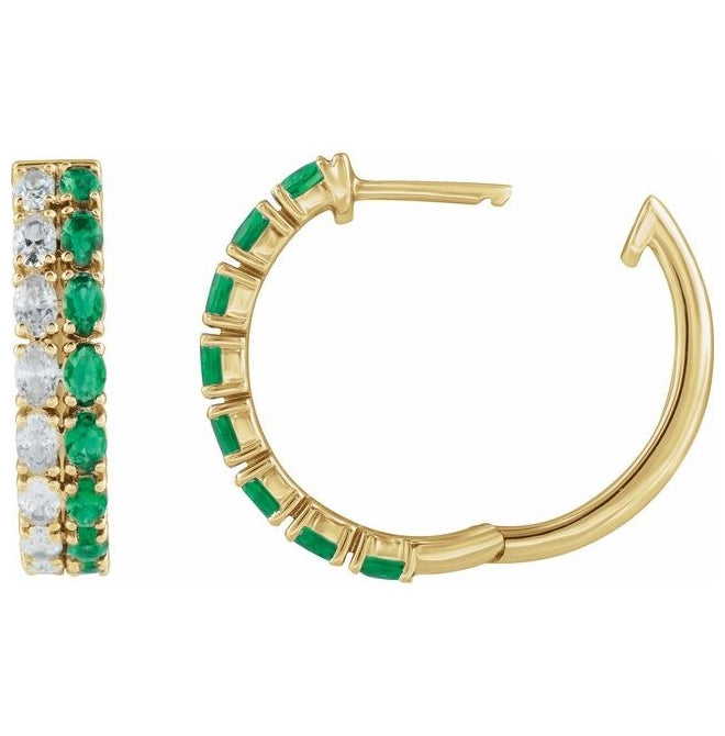 14K Yellow Or White Gold Oval 20.5 Mm 4.4 Mm 3 X 2Mm Vs, G-H Pair Hinged Polished Lab-Grown Emerald And 1 5/8 Ctw Lab-Grown Diamond Earring