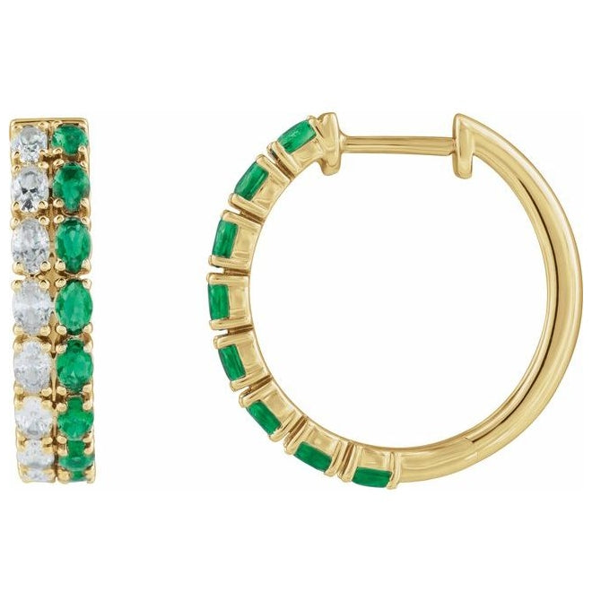14K Yellow Or White Gold Oval 20.5 Mm 4.4 Mm 3 X 2Mm Vs, G-H Pair Hinged Polished Lab-Grown Emerald And 1 5/8 Ctw Lab-Grown Diamond Earring