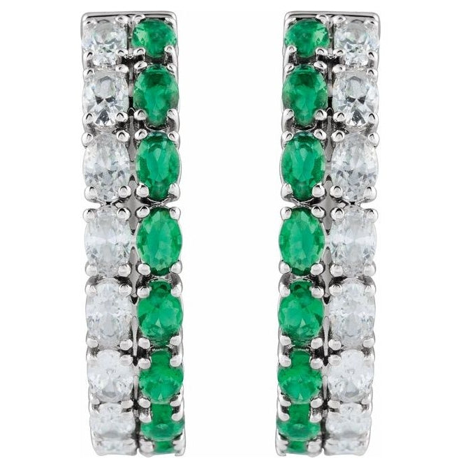 14K Yellow Or White Gold Oval 20.5 Mm 4.4 Mm 3 X 2Mm Vs, G-H Pair Hinged Polished Lab-Grown Emerald And 1 5/8 Ctw Lab-Grown Diamond Earring